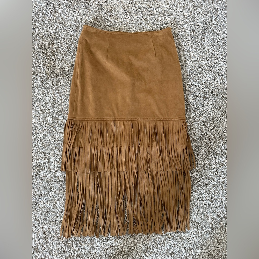 Live a Little Brown Fringe Midi Skirt